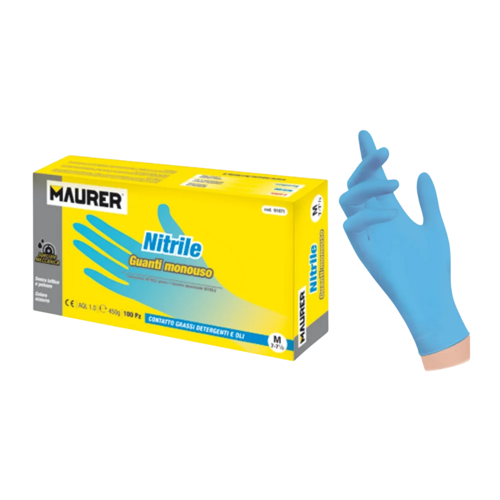 Guanti monouso in nitrile blu, marca Maurer